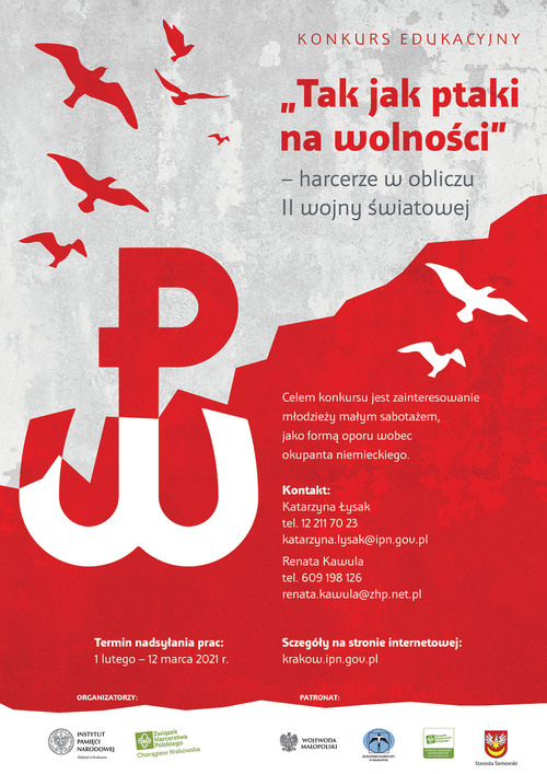 „Tak jak ptaki na wolności-harcerze w obliczu II wojny światowej”. Plakat
