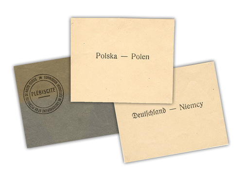 Kartki do głosowania w plebiscycie górnośląskim wraz z kopertą, ze zbiorów Muzeum Historii Katowic