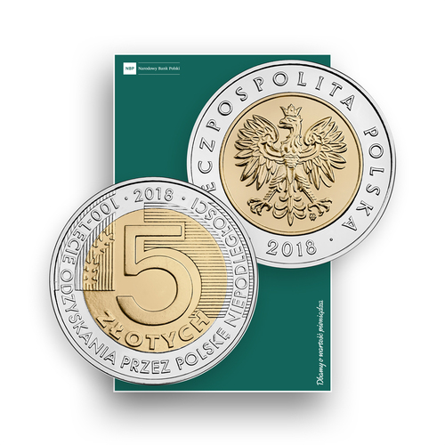 Awers i rewers monety NBP upamiętniającej 100. rocznicę odzyskania przez Polskę niepodległości
