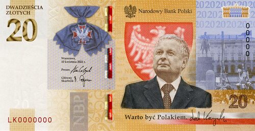 Banknot kolekcjonerski: Lech Kaczyński. Warto być Polakiem - przednia strona