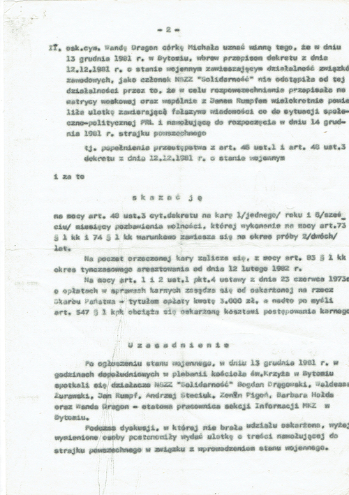 Wyrok Sądu Śląskiego Okręgu Wojskowego z dnia 17 marca 1982 r., sygn. akt SOW 195/82. Odpisy w posiadaniu autora, zbiór prywatny.
